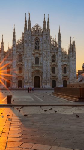 Famous Duomo at sunrise, Milan, Europe.