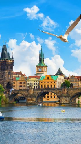 Scenery of Vltava river and Charles bridge at day