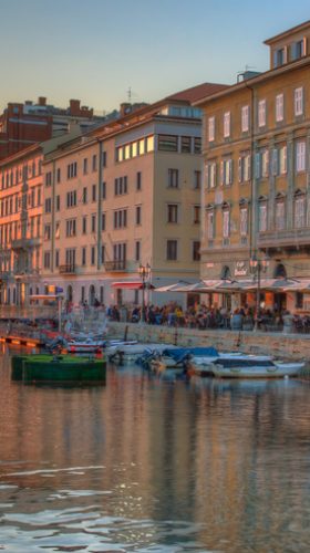 View of Canal Grande at sunset in Trieste